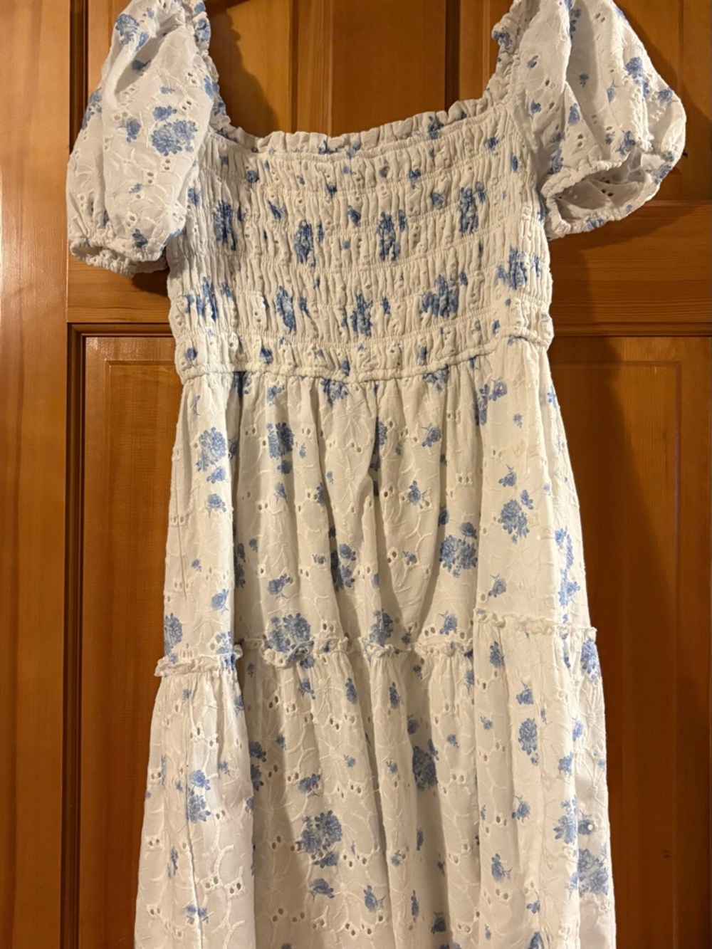 Altar'd State White Eyelet Dress with Blue Floral Print